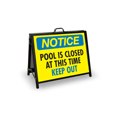 A - Frame Landscape Black - Notice Pool Is Closed At This Time Keep Out Corflute Inserts - New Signs