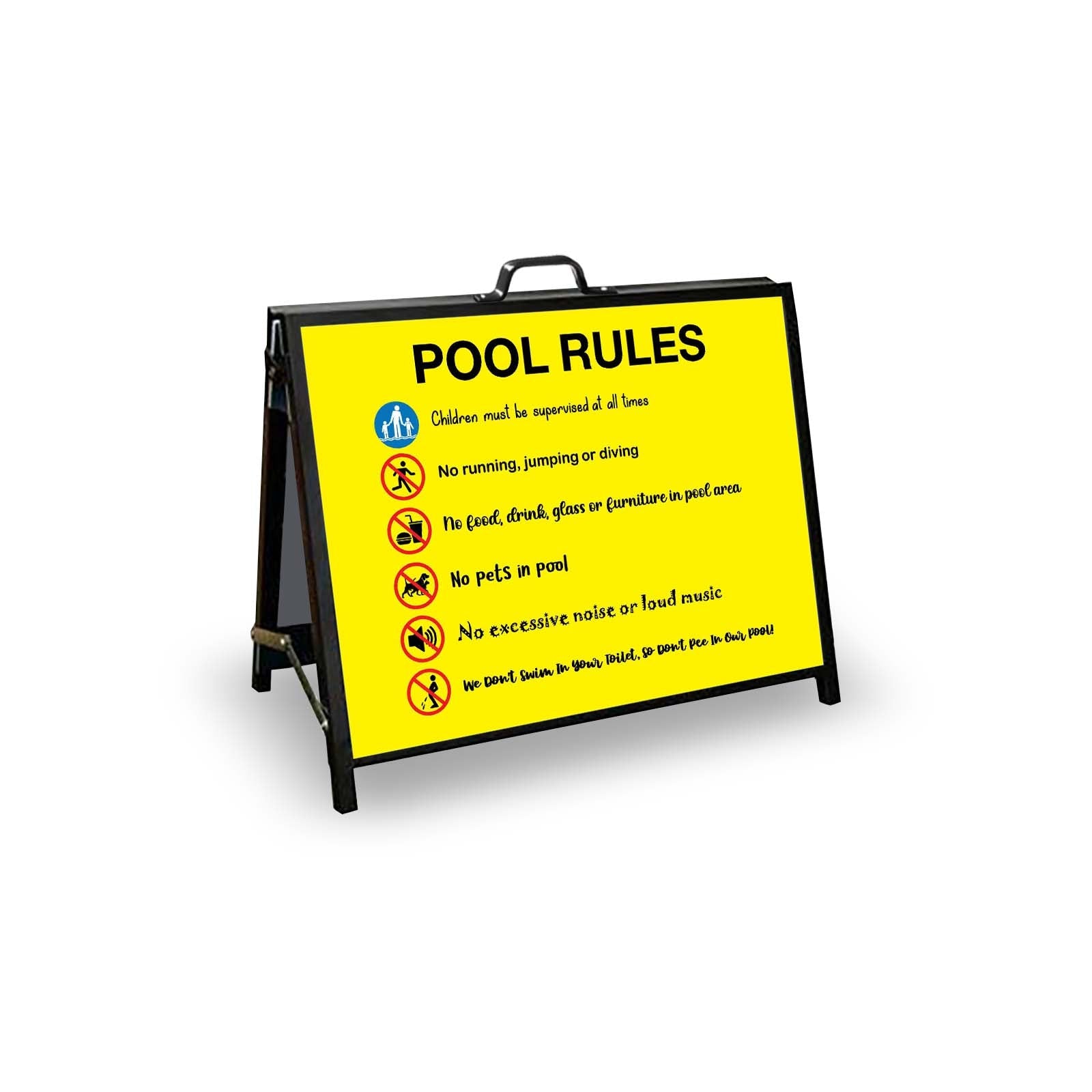 A - Frame Landscape Black - Pool Rules 7 Corflute Inserts - New Signs