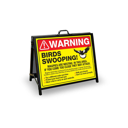 A - Frame Landscape Black - Warning Birds Swooping - New Signs