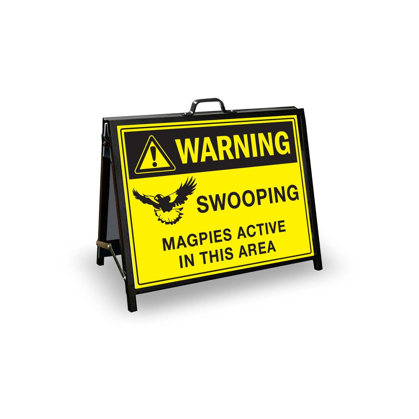 A - Frame Landscape Black - Warning Swooping Magpies Active in this Area Bright Yellow - New Signs