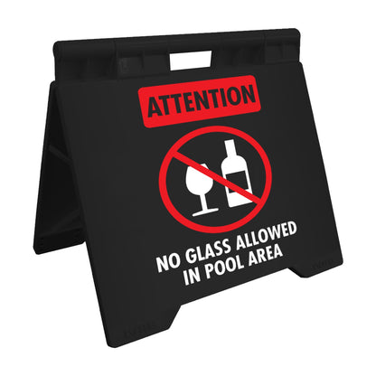 Attention No Glass Allowed In Pool Area - Evarite A - Frame Sign - New Signs