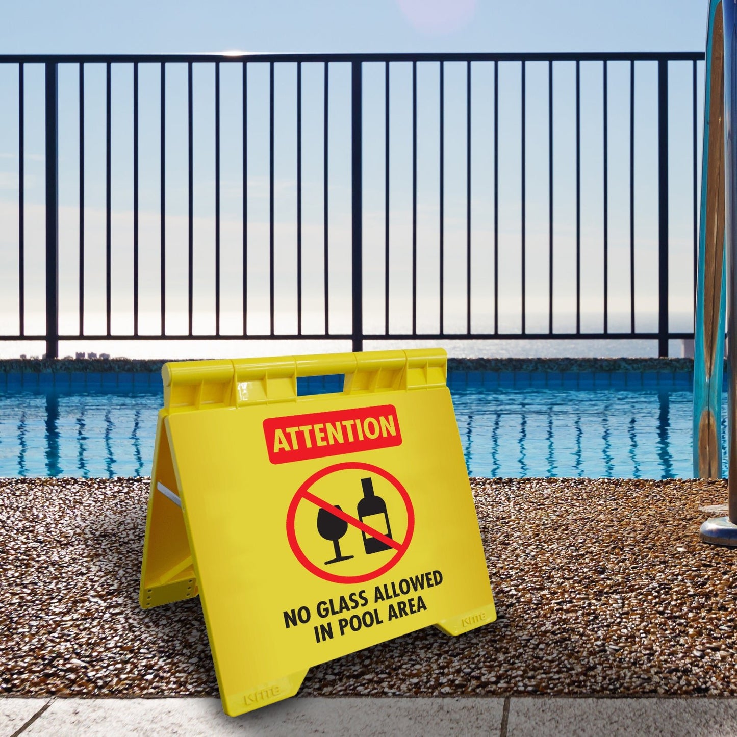 Attention No Glass Allowed In Pool Area - Evarite A - Frame Sign - New Signs