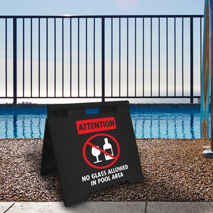 Attention No Glass Allowed In Pool Area - Evarite A - Frame Sign - New Signs