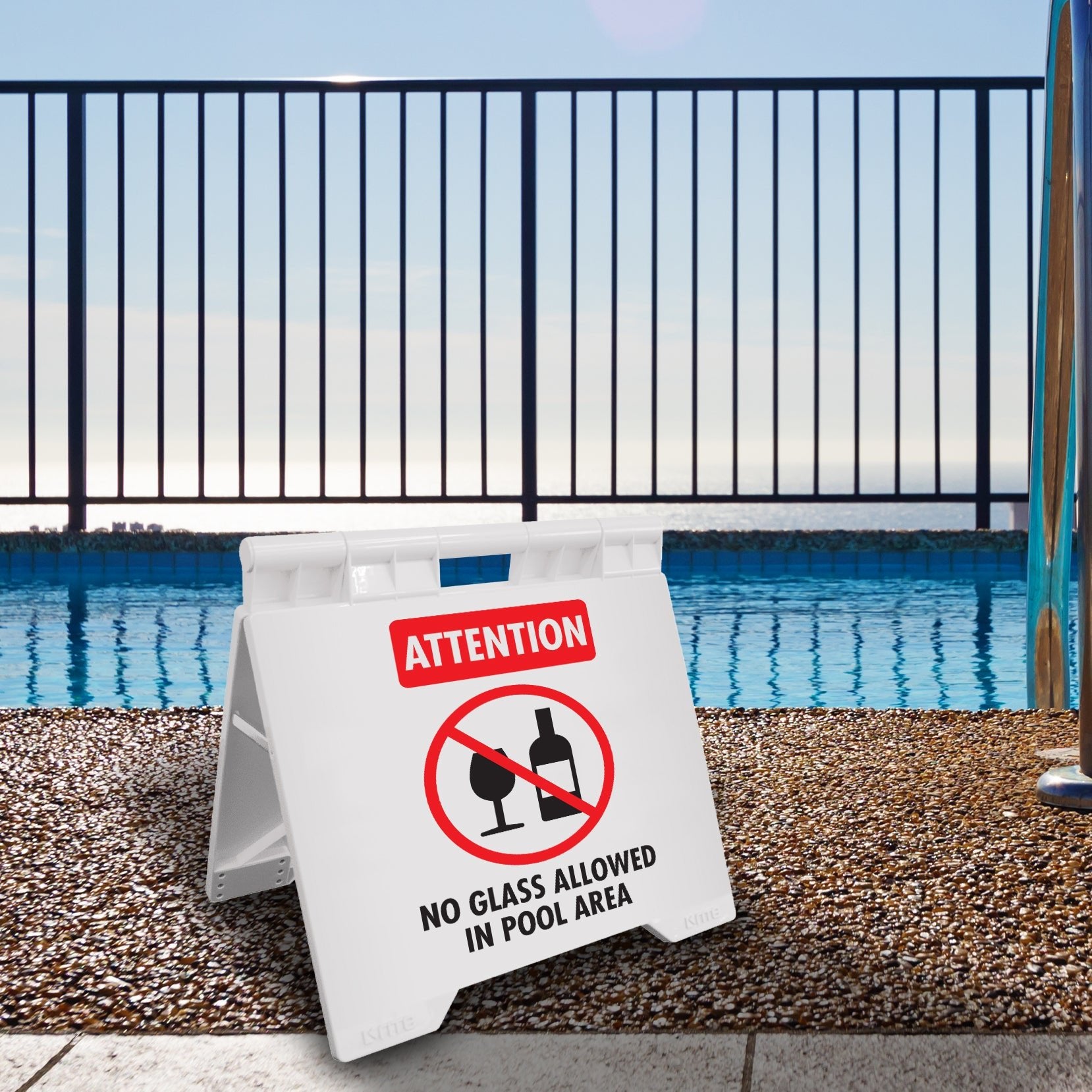 Attention No Glass Allowed In Pool Area - Evarite A - Frame Sign - New Signs