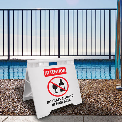 Attention No Glass Allowed In Pool Area - Evarite A - Frame Sign - New Signs