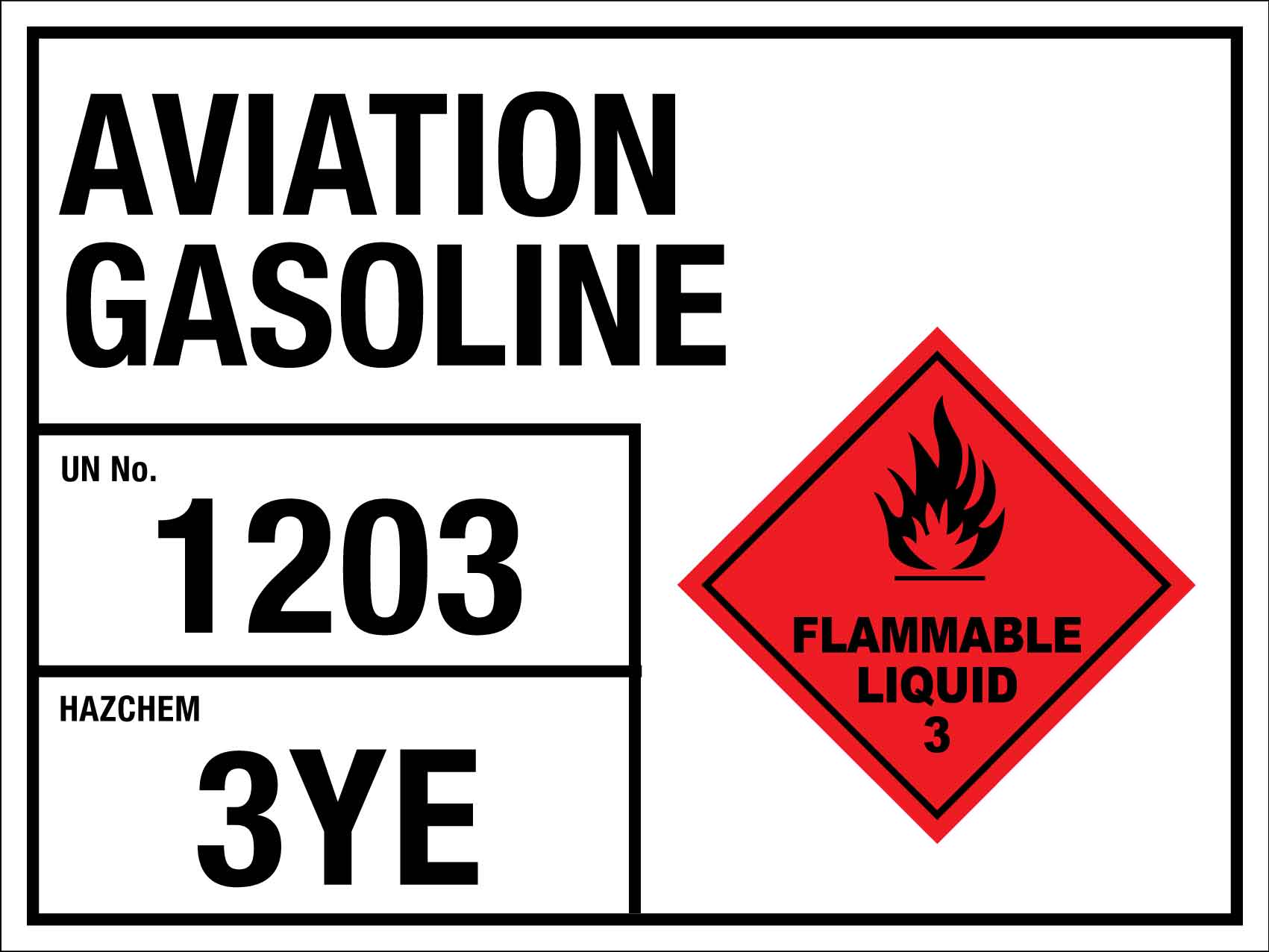 Aviation Gasoline 1203 3YE Sign - New Signs