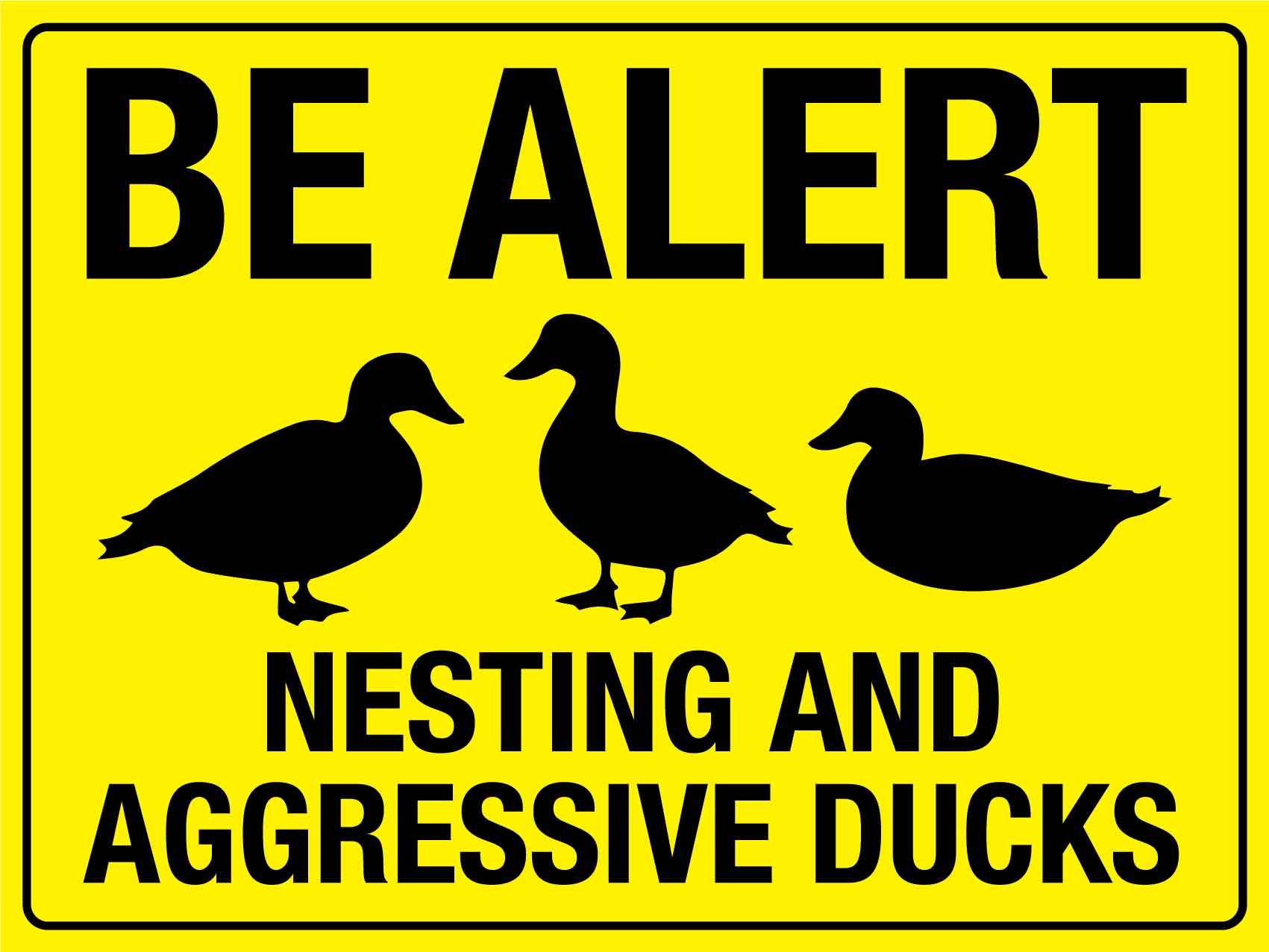 Be Alert Nesting And Aggressive Ducks Bright Yellow Sign - New Signs