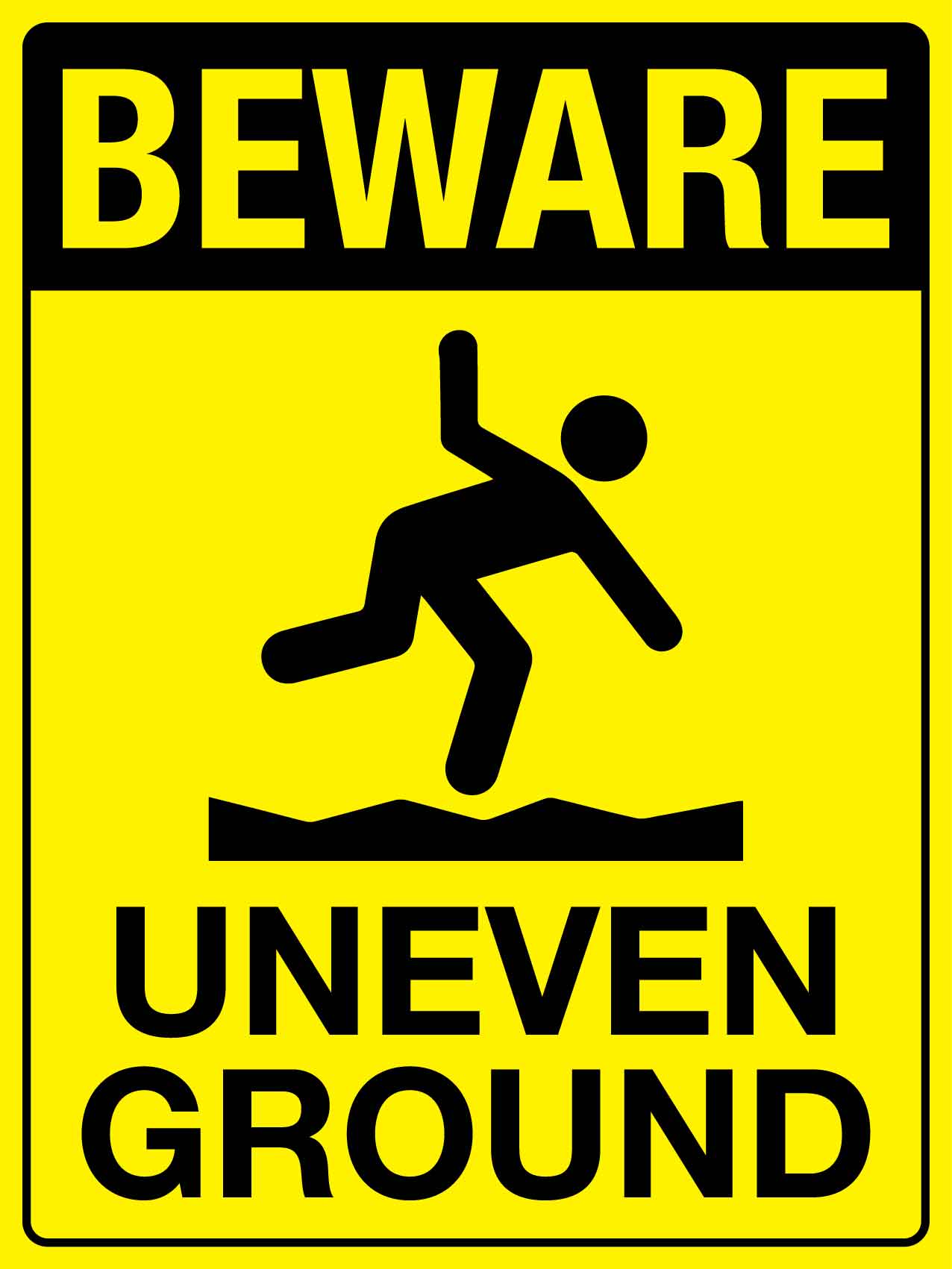 Beware Uneven Ground Sign - New Signs