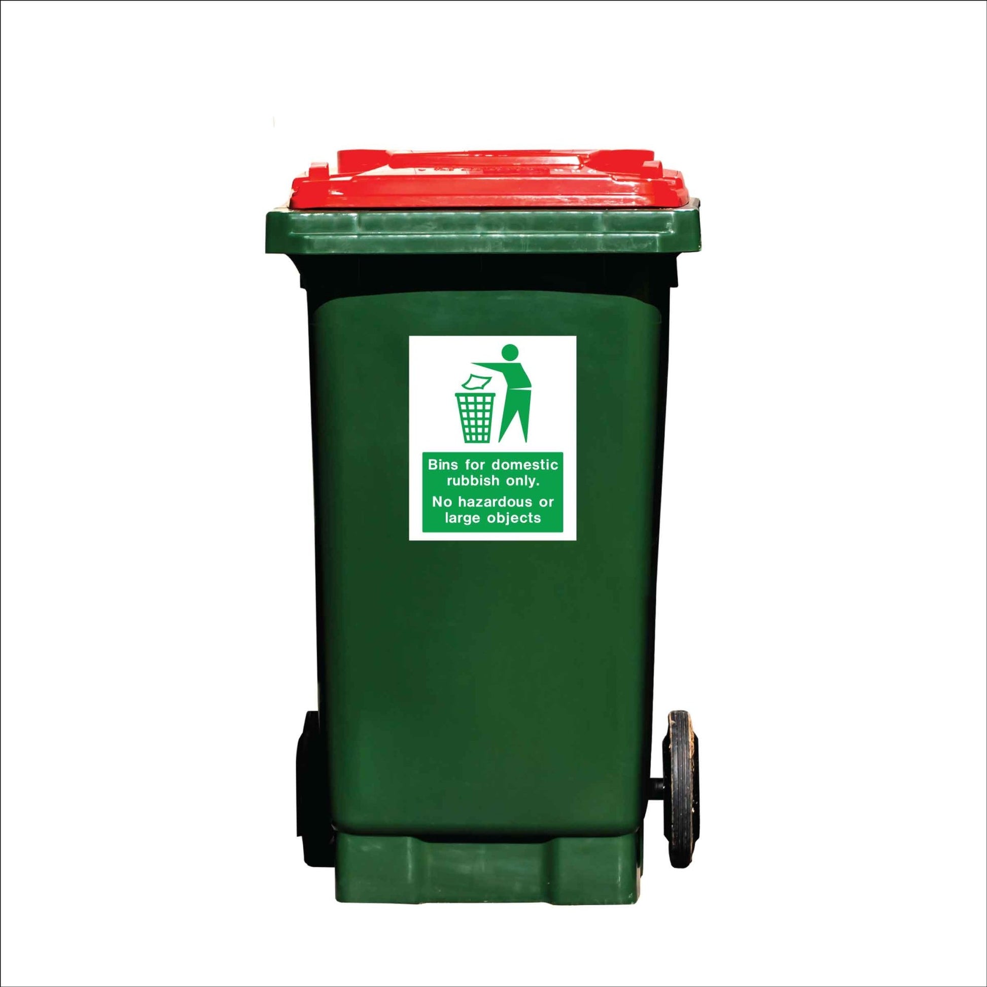 Bins For Domestic Rubbish Only. No Hazardous Or Large Objects Wheelie Bin Sticker - New Signs
