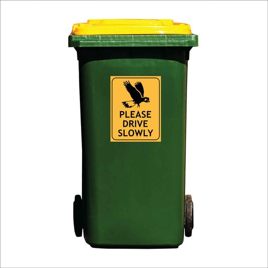 Black Cockatoo Please Drive Slowly Wheelie Bin Sticker - New Signs