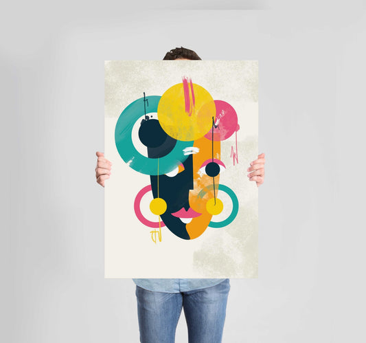 Bright Abstract Face 2 Poster Wall Art Prints - New Signs