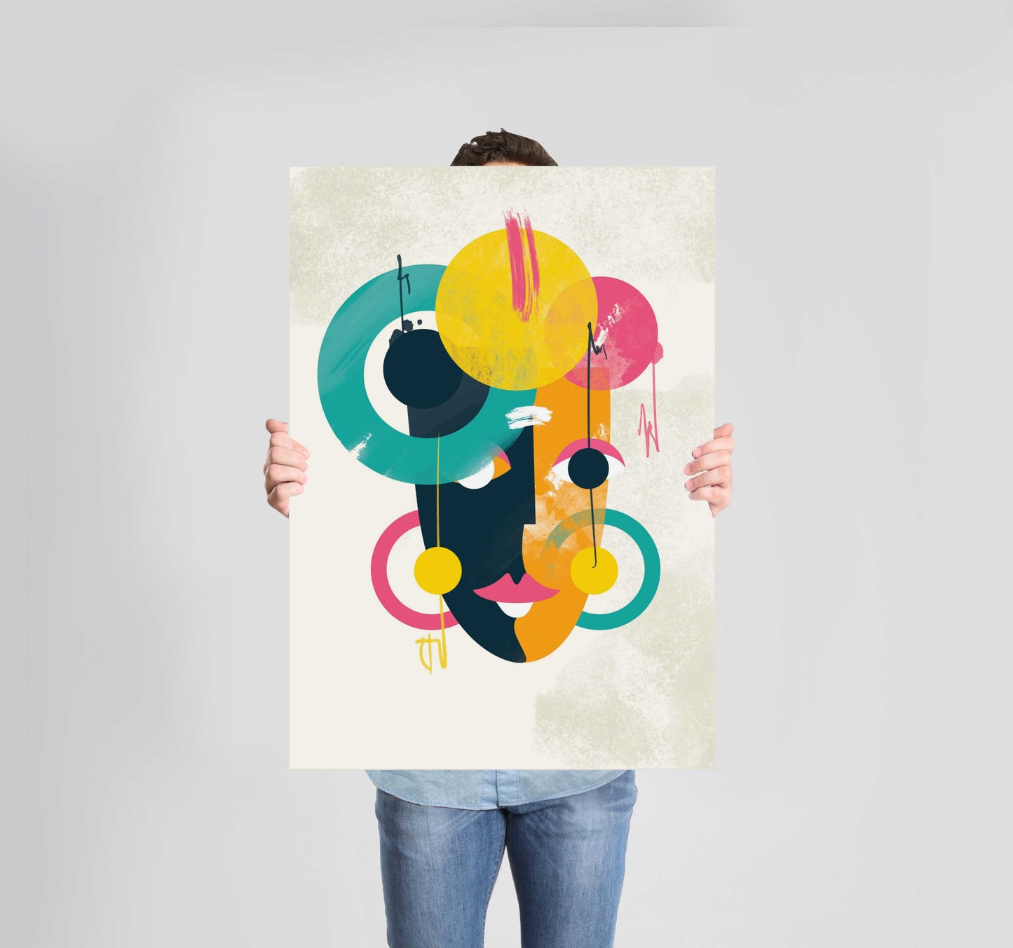 Bright Abstract Face Poster Wall Art Prints (Set of 3) - New Signs