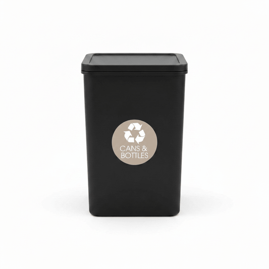 Cans and Bottles Fawn Background Circle Bin Sticker - New Signs