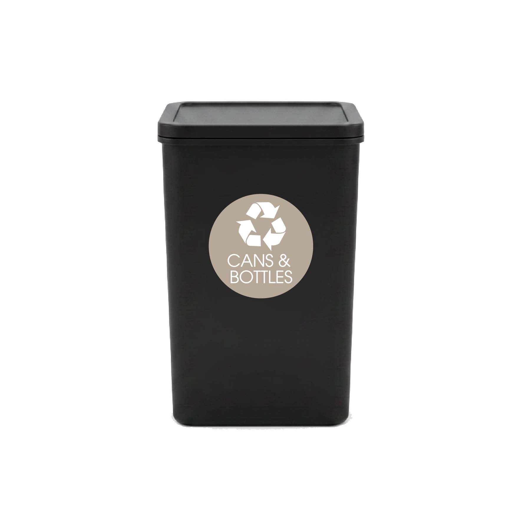 Cans and Bottles Fawn Background Circle Bin Sticker - New Signs