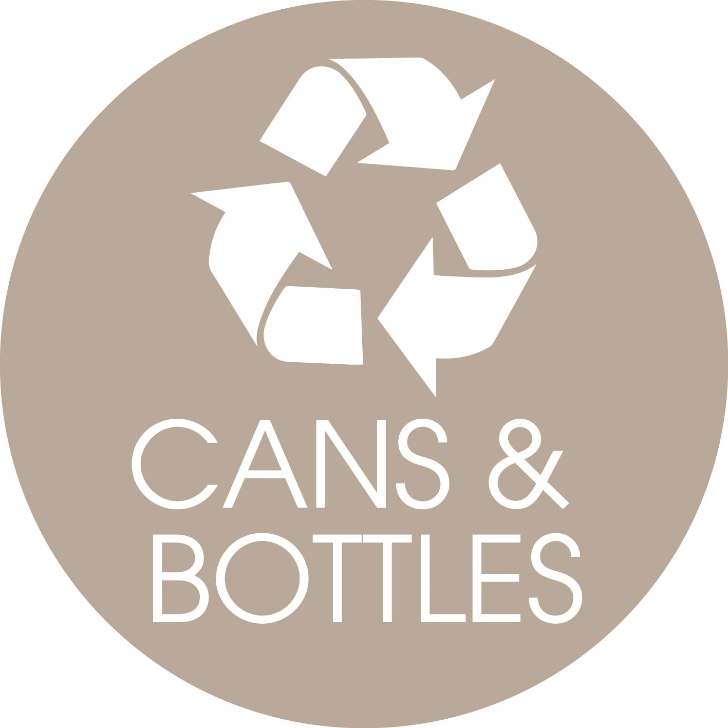 Cans and Bottles Fawn Background Circle Bin Sticker - New Signs