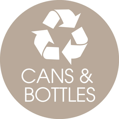 Cans and Bottles Fawn Background Circle Bin Sticker - New Signs