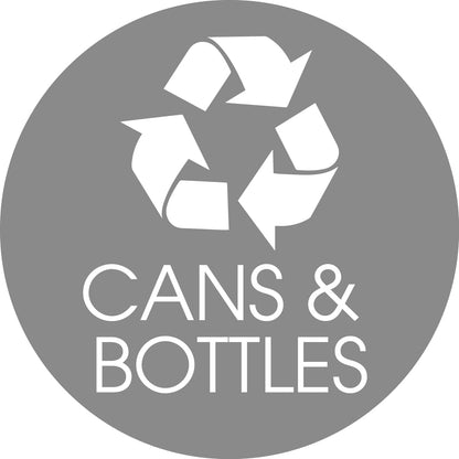 Cans and Bottles Grey Background Circle Bin Sticker - New Signs