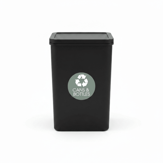 Cans and Bottles Sage Background Circle Bin Sticker - New Signs