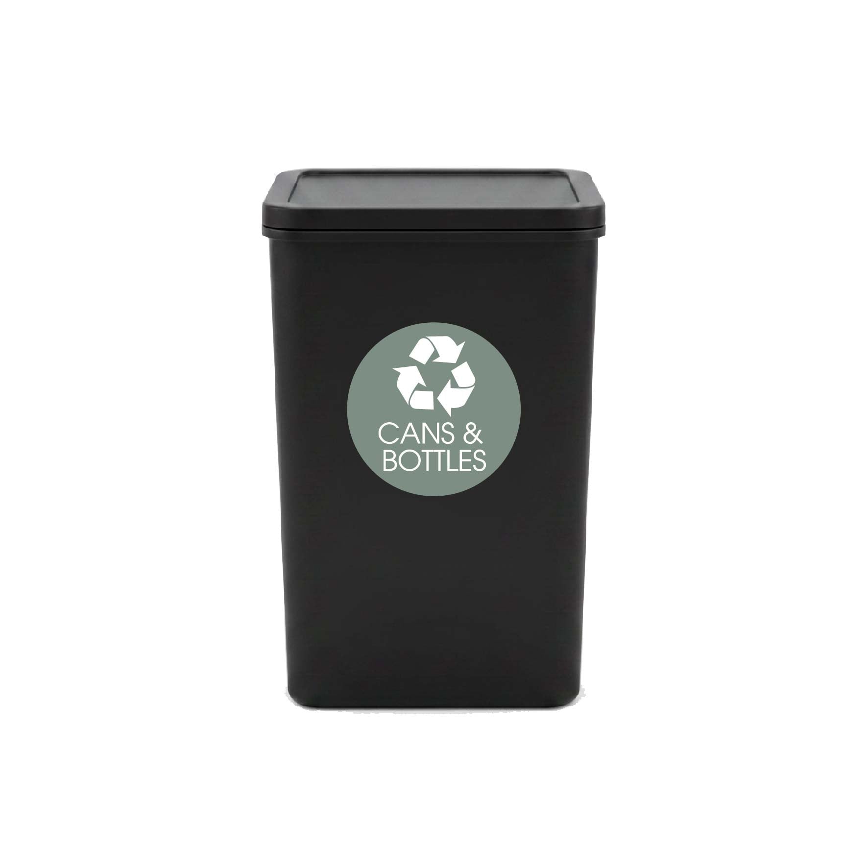 Cans and Bottles Sage Background Circle Bin Sticker - New Signs