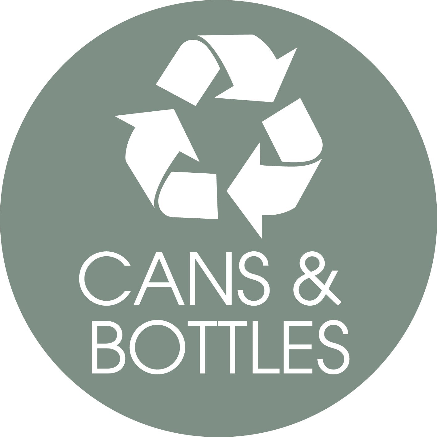 Cans and Bottles Sage Background Circle Bin Sticker - New Signs