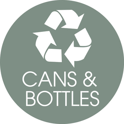 Cans and Bottles Sage Background Circle Bin Sticker - New Signs