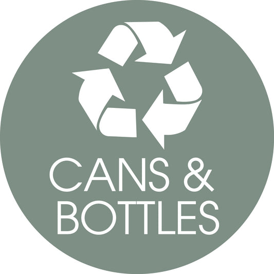 Cans and Bottles Sage Background Circle Bin Sticker - New Signs