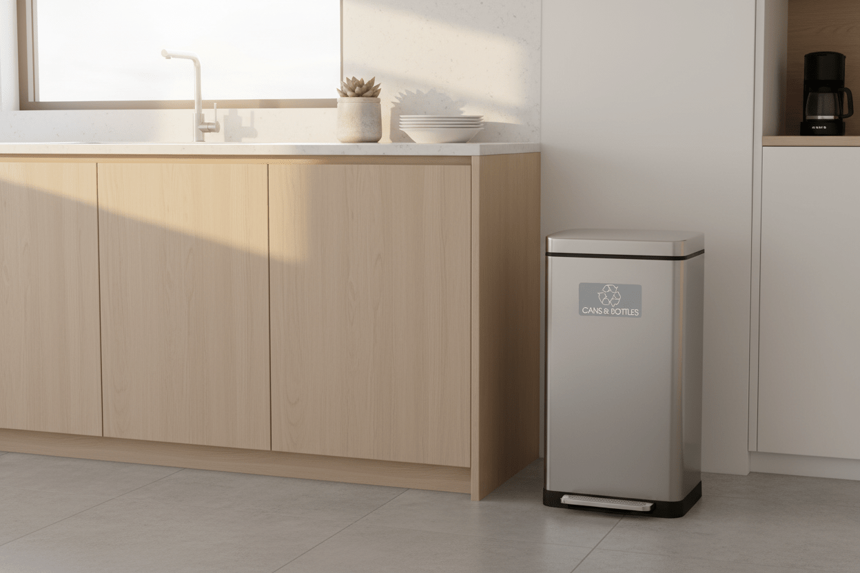 Cans & Bottles Grey Background Bin Sticker - New Signs