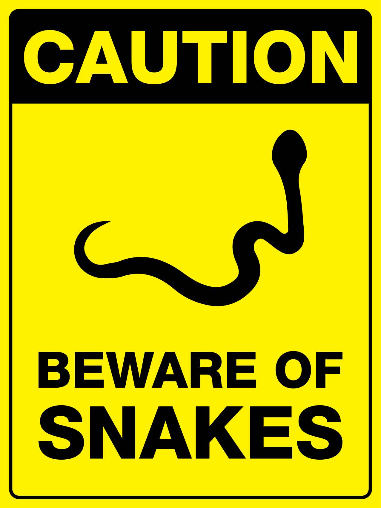 Snake Infested Area. Sign Caution Beware Of Snakes Symbol Bright Yellow Sign – New Signs
