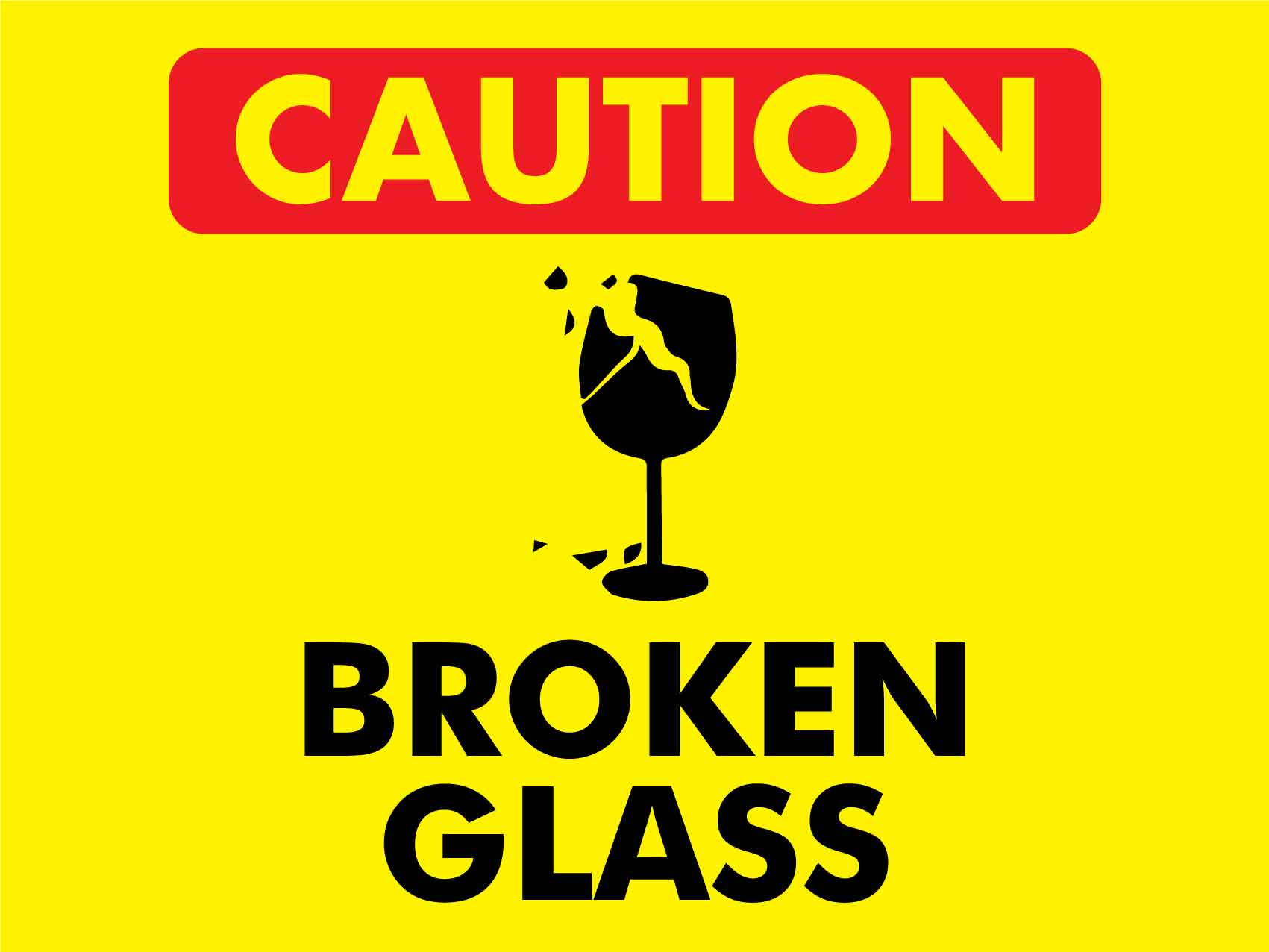 Caution Broken Glass Icon Sign - New Signs