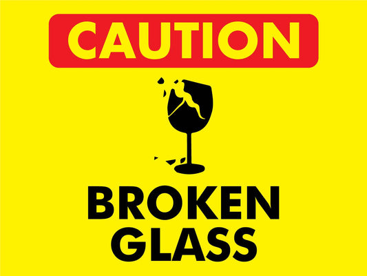 Caution Broken Glass Icon Sign - New Signs