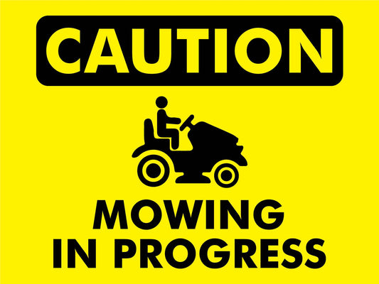 Caution Mowing In Progress Icon Sign - New Signs
