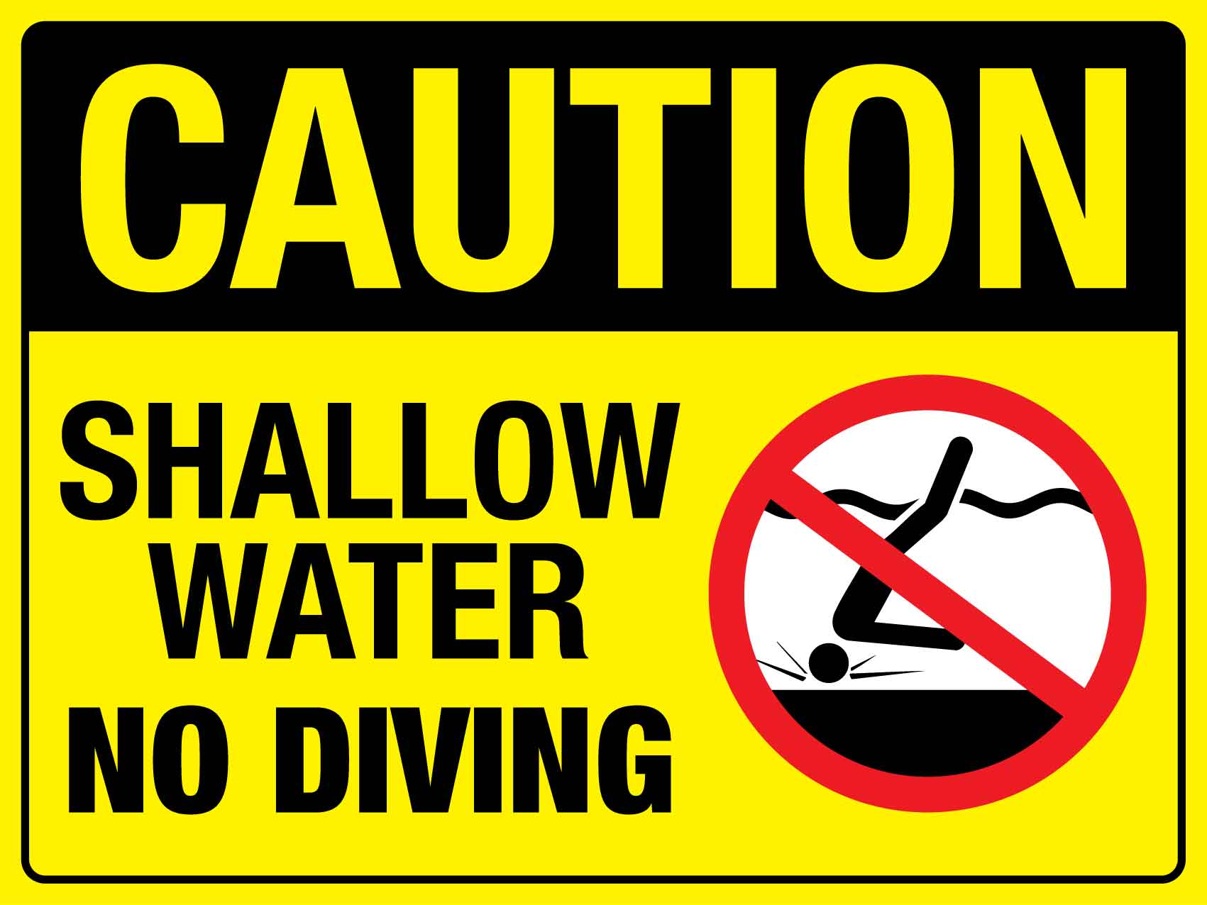 Caution Shallow Water No Diving Sign - New Signs