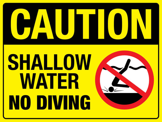 Caution Shallow Water No Diving Sign - New Signs