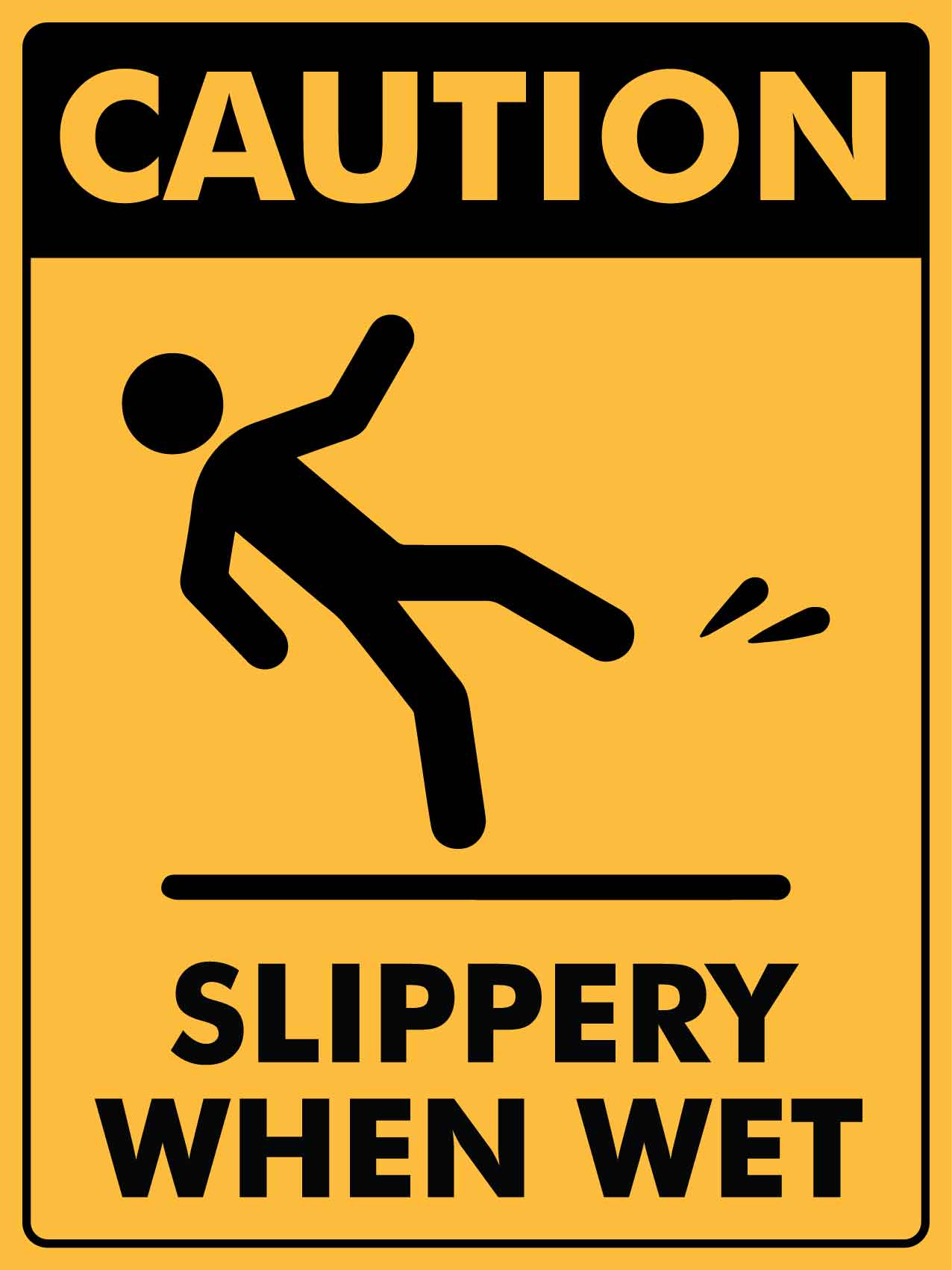 Caution Slippery When Wet Icon Portrait Sign - New Signs