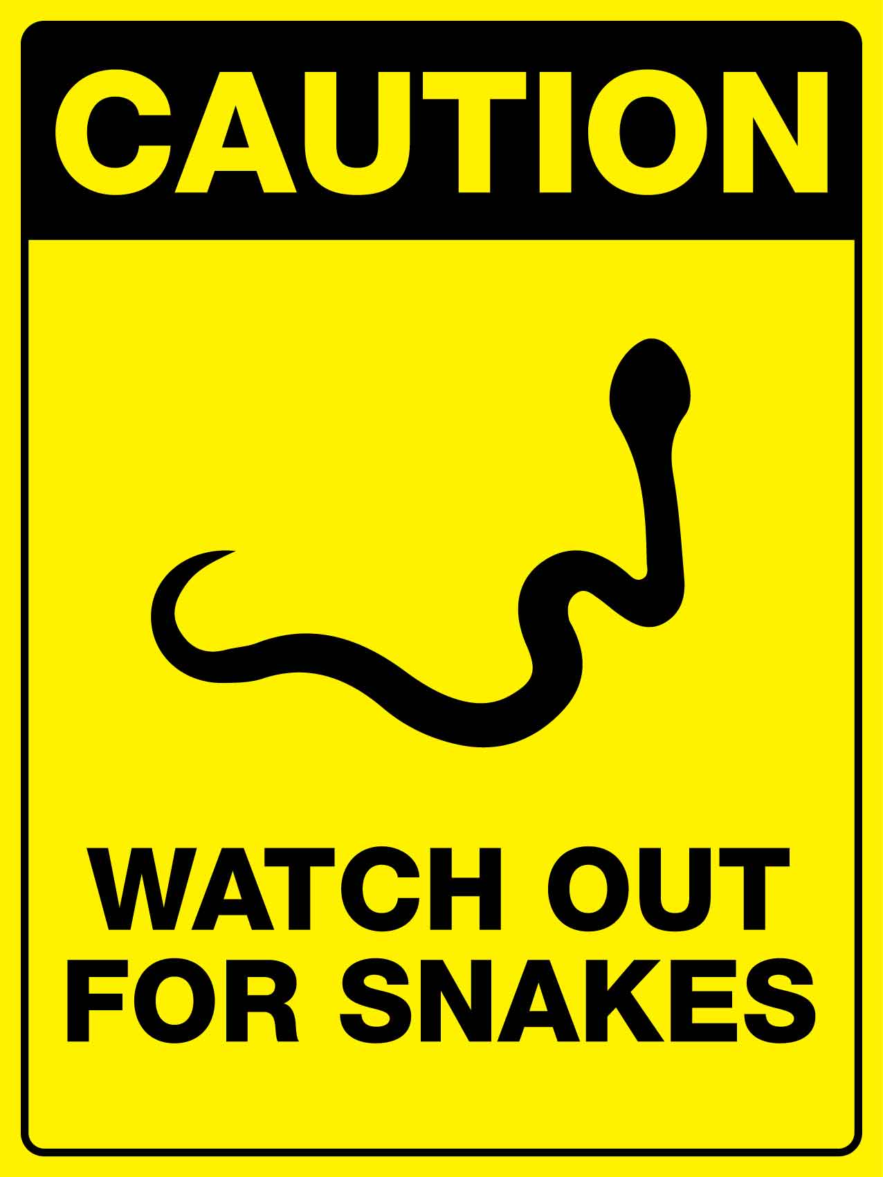 Caution Watch Out For Snakes Symbol Bright Yellow Sign - New Signs