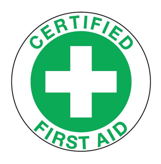 CERTIFIED FIRST AID GREEN Hard Hat Stickers - New Signs