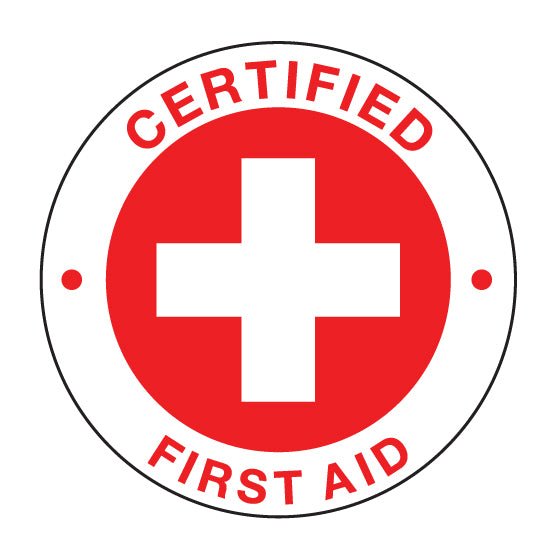 CERTIFIED FIRST AID RED Hard Hat Stickers - New Signs