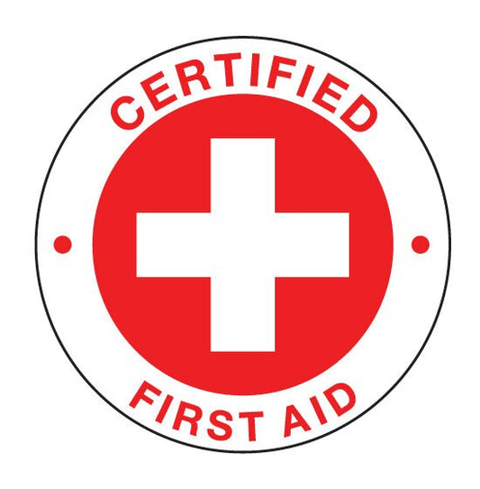 CERTIFIED FIRST AID RED Hard Hat Stickers - New Signs