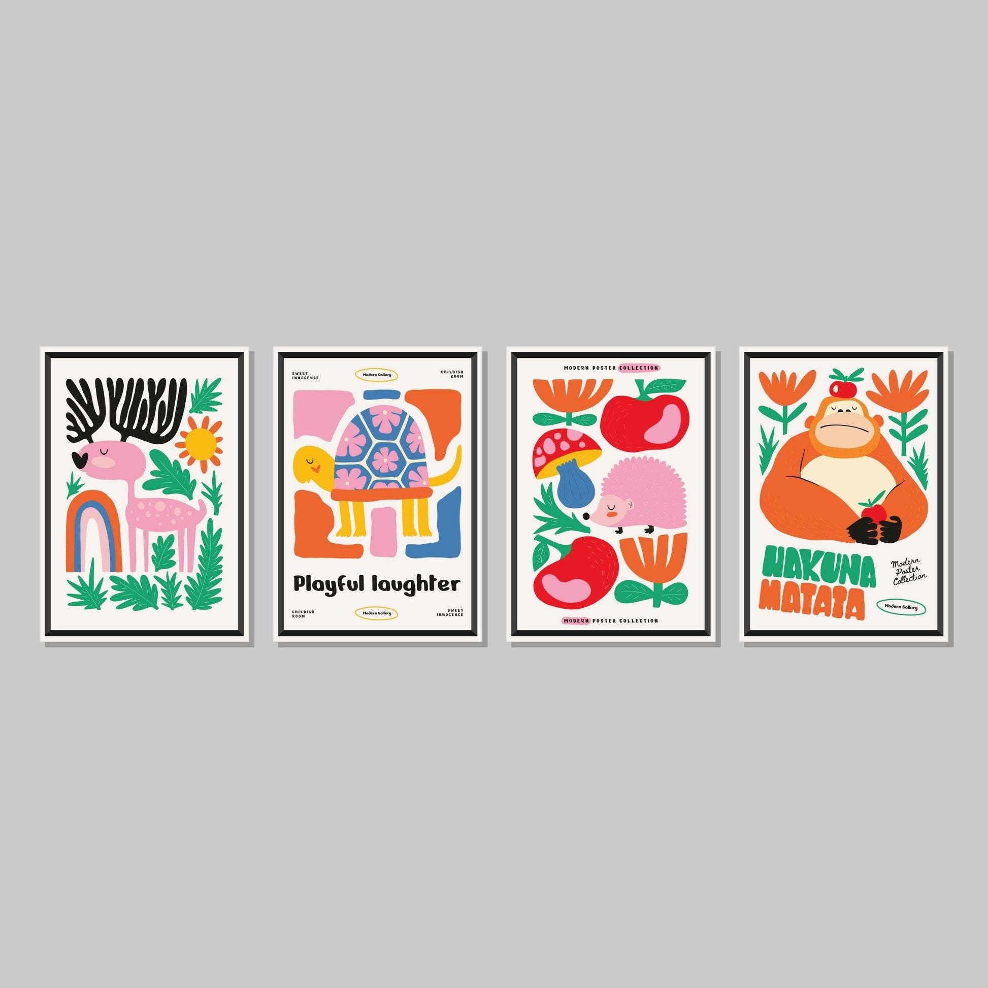 Children's Bedroom Laughter Poster Wall Art Prints (Set of 4) - New Signs