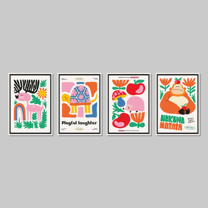 Children's Bedroom Laughter Poster Wall Art Prints (Set of 4) - New Signs