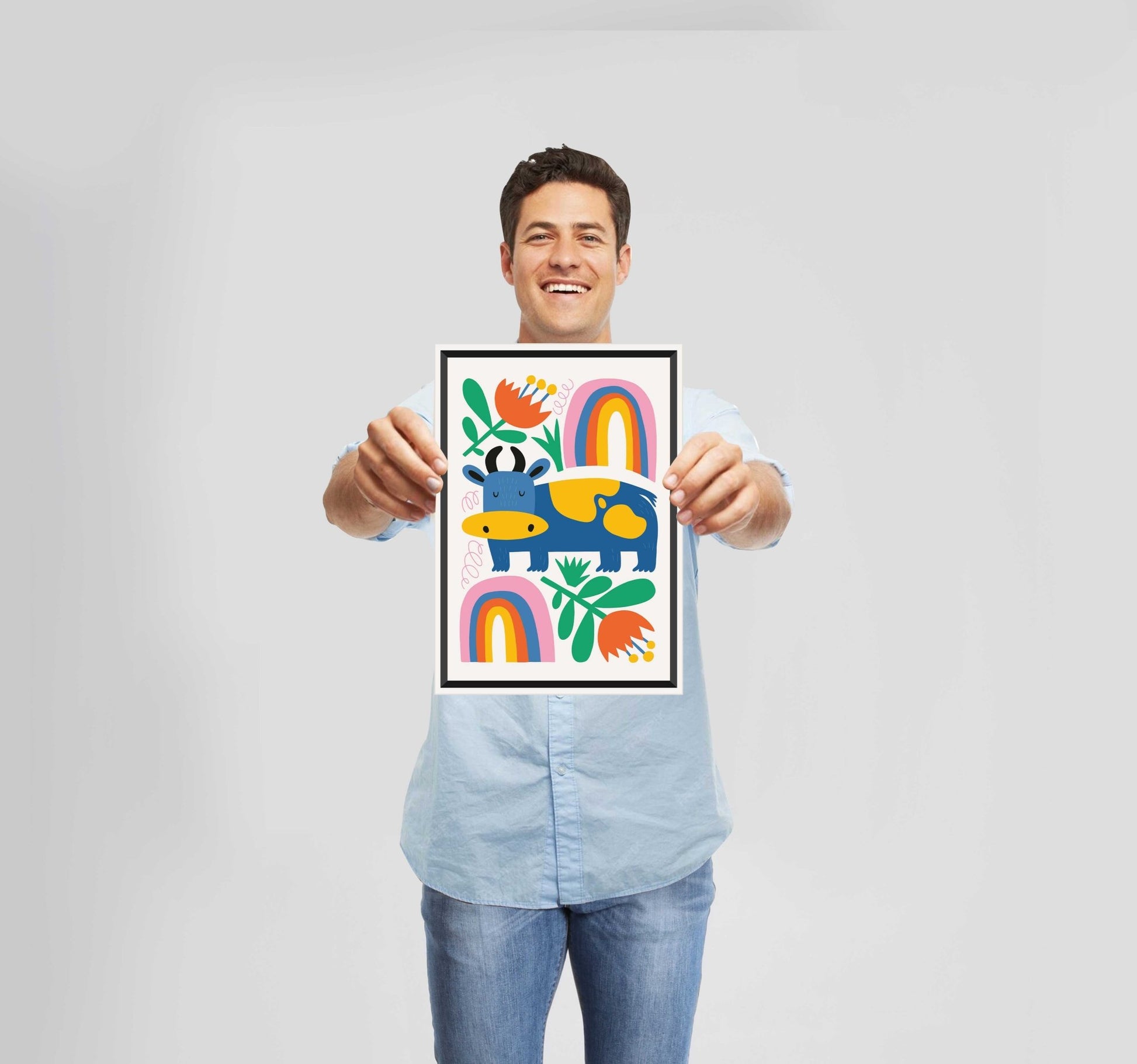 Children's Bedroom Let's Play Cow Poster Wall Art Prints - New Signs