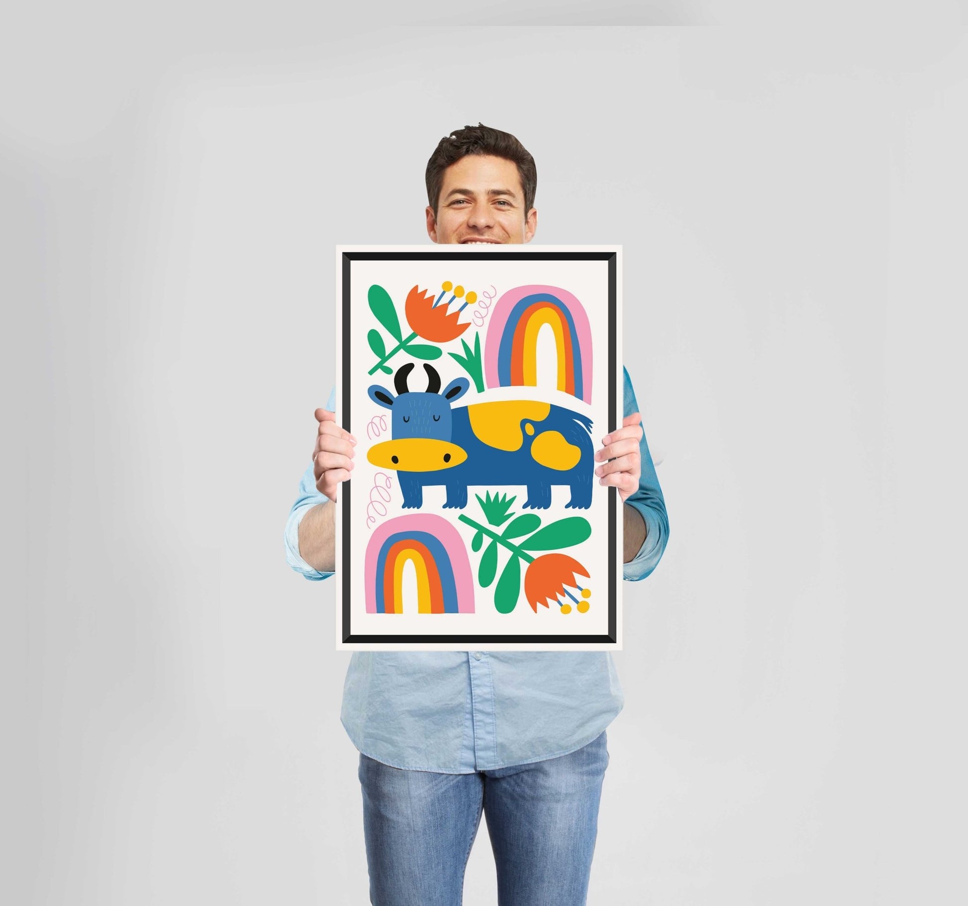 Children's Bedroom Let's Play Cow Poster Wall Art Prints - New Signs