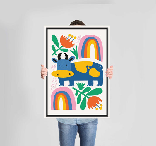 Children's Bedroom Let's Play Cow Poster Wall Art Prints - New Signs