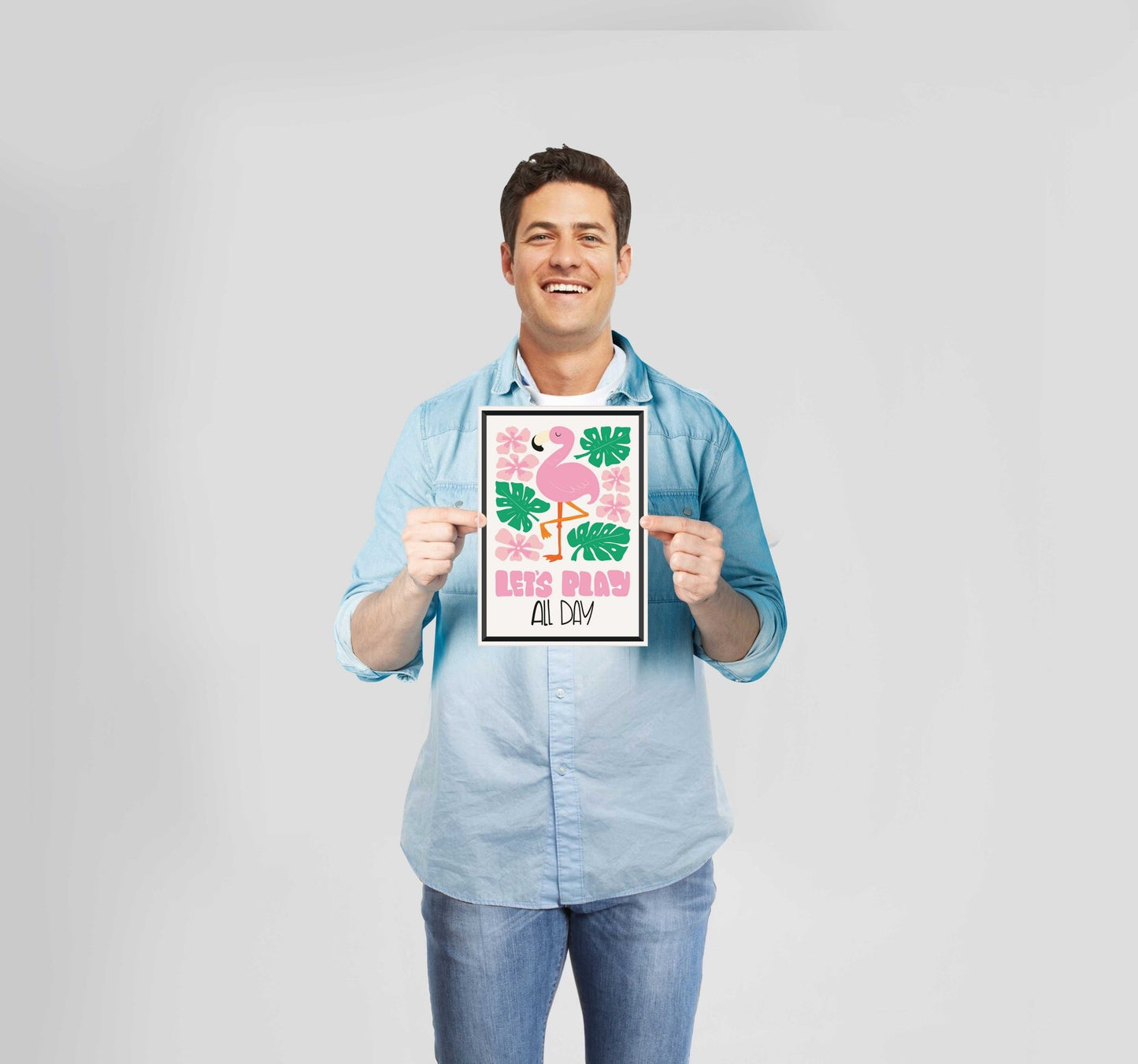 Children's Bedroom Let's Play Flamingo Poster Wall Art Prints - New Signs