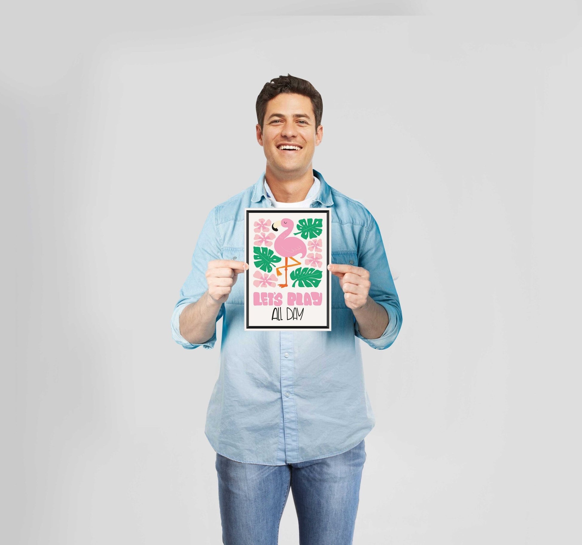 Children's Bedroom Let's Play Flamingo Poster Wall Art Prints - New Signs