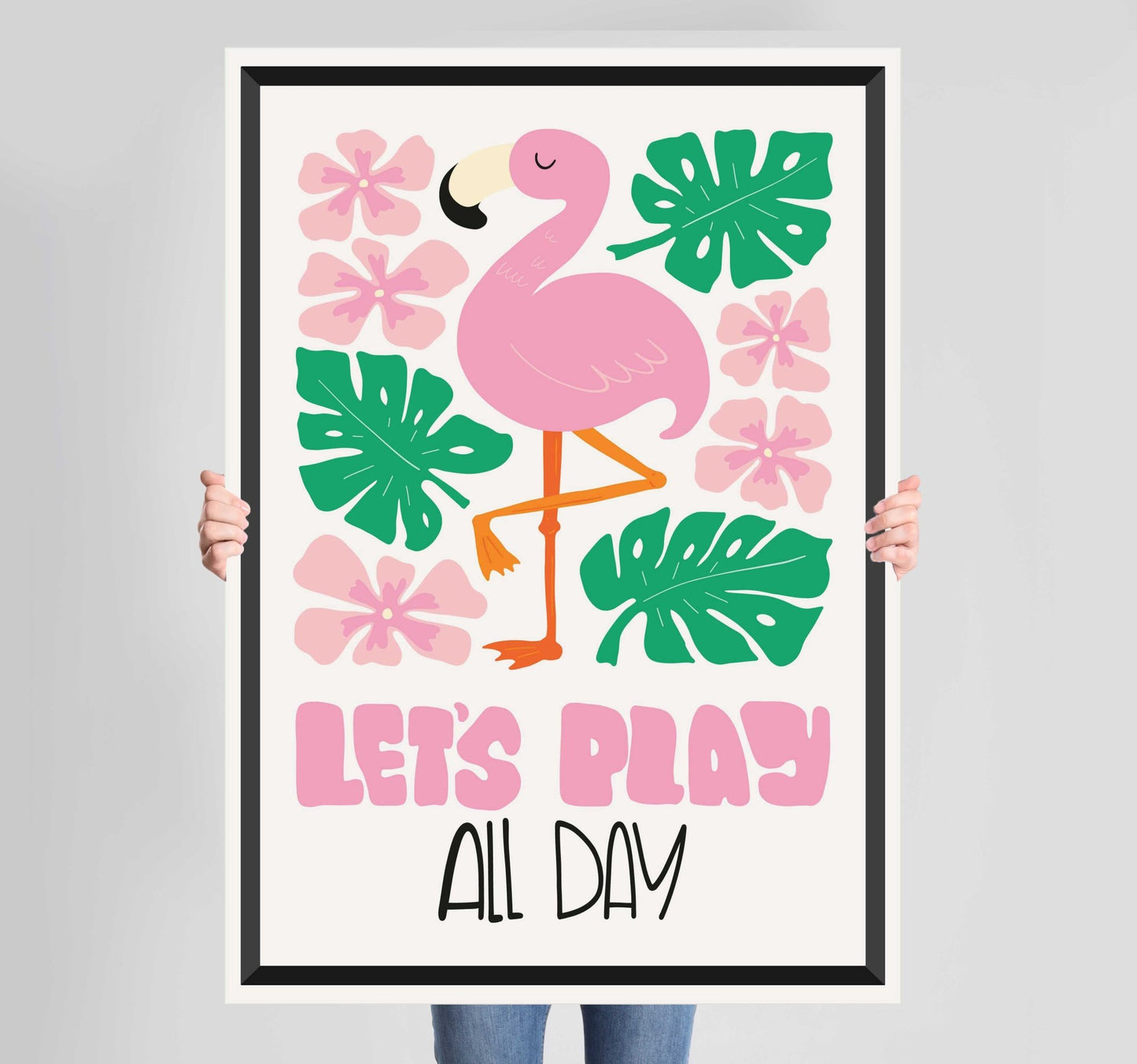 Children's Bedroom Let's Play Flamingo Poster Wall Art Prints - New Signs
