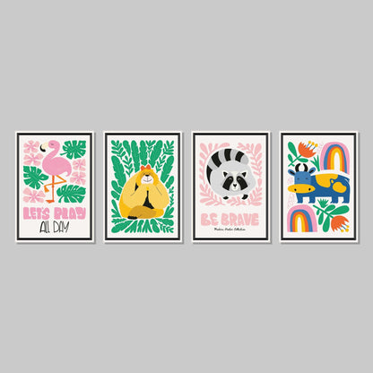 Children's Bedroom Let's Play Poster Wall Art Prints (Set of 4) - New Signs
