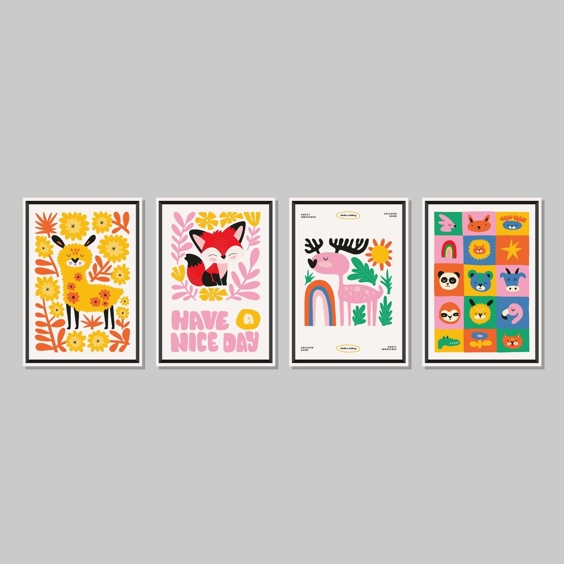 Children's Bedroom Nice Day Poster Wall Art Prints (Set of 4) - New Signs
