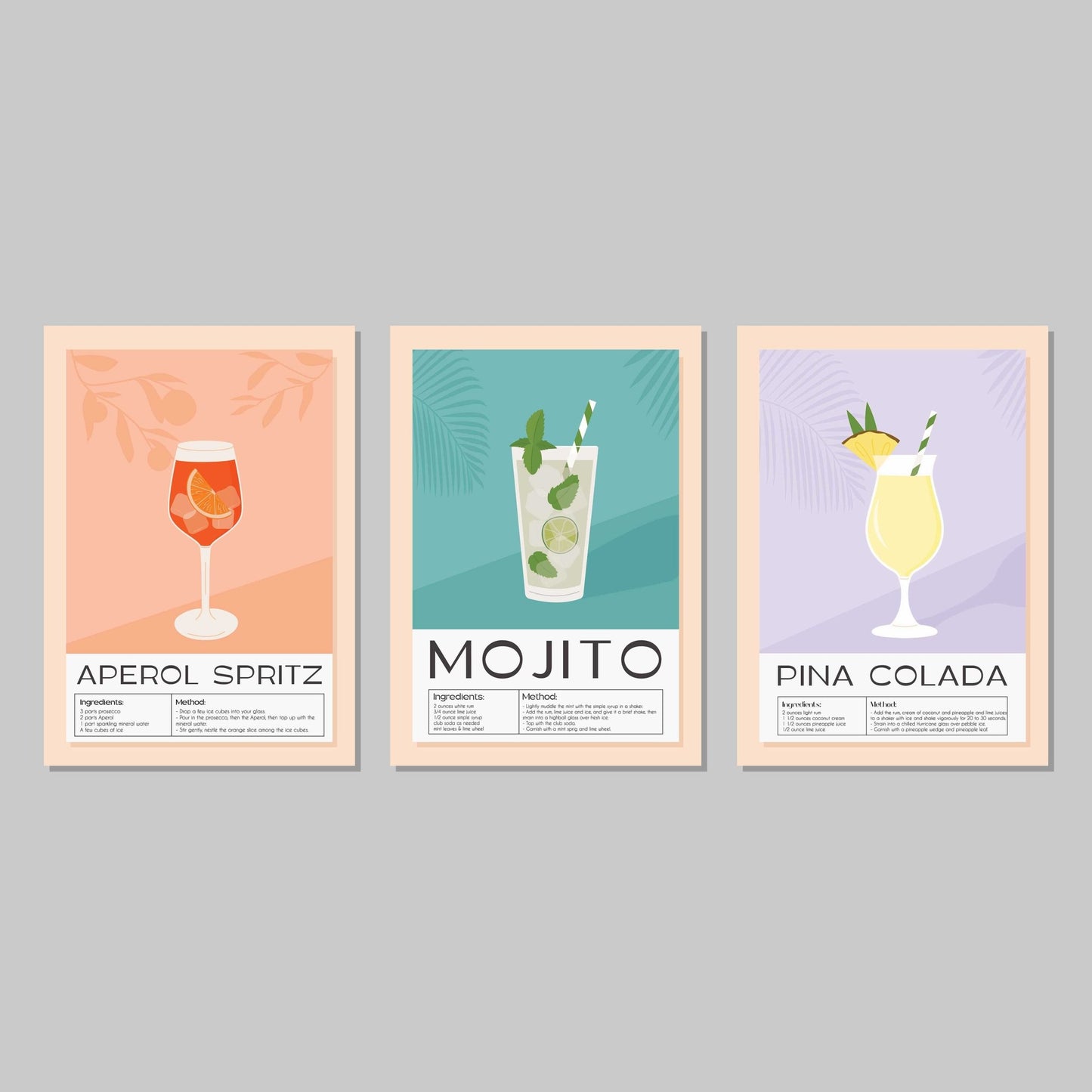 Cocktail Poster Wall Art Prints (Set of 3) - New Signs