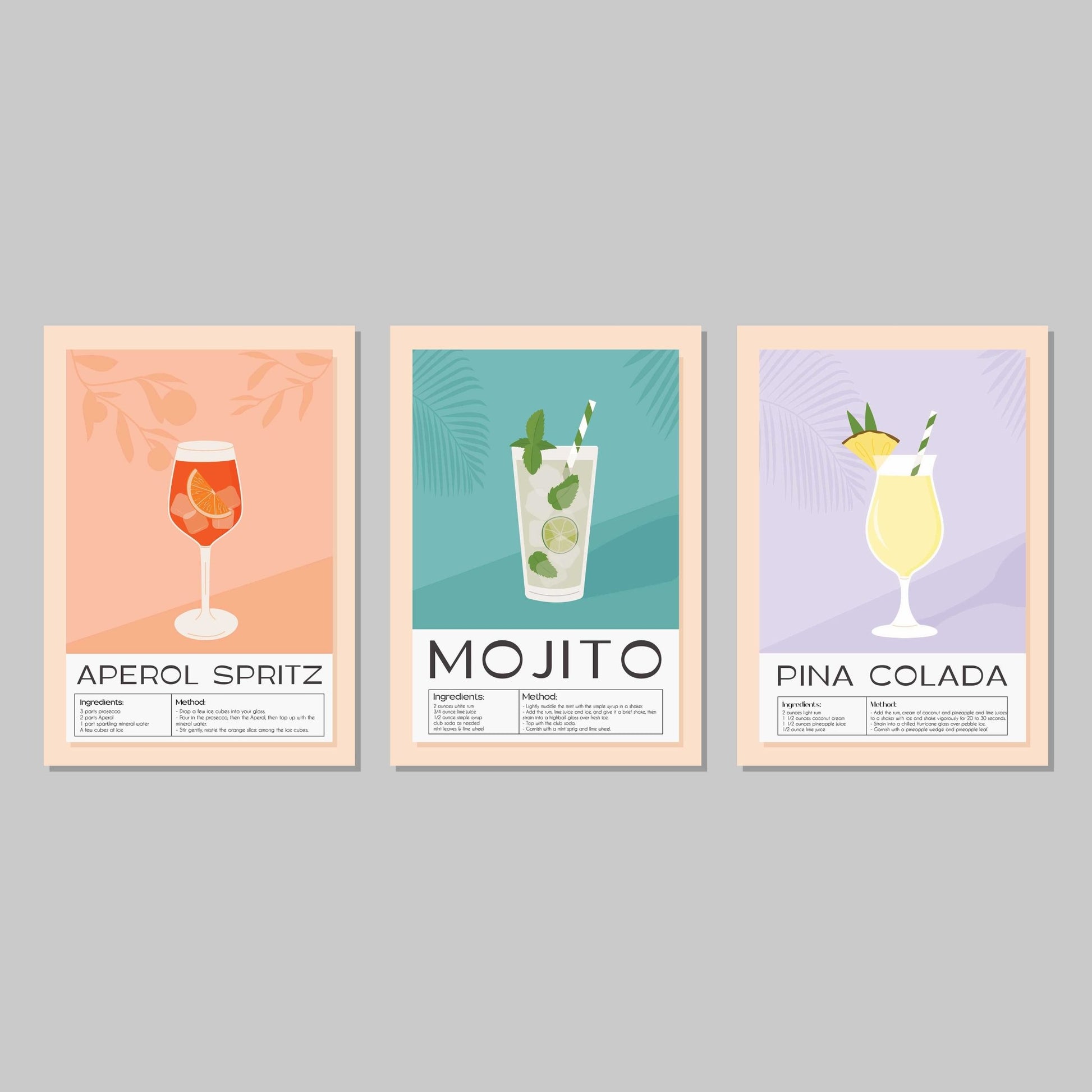 Cocktail Poster Wall Art Prints (Set of 3) - New Signs